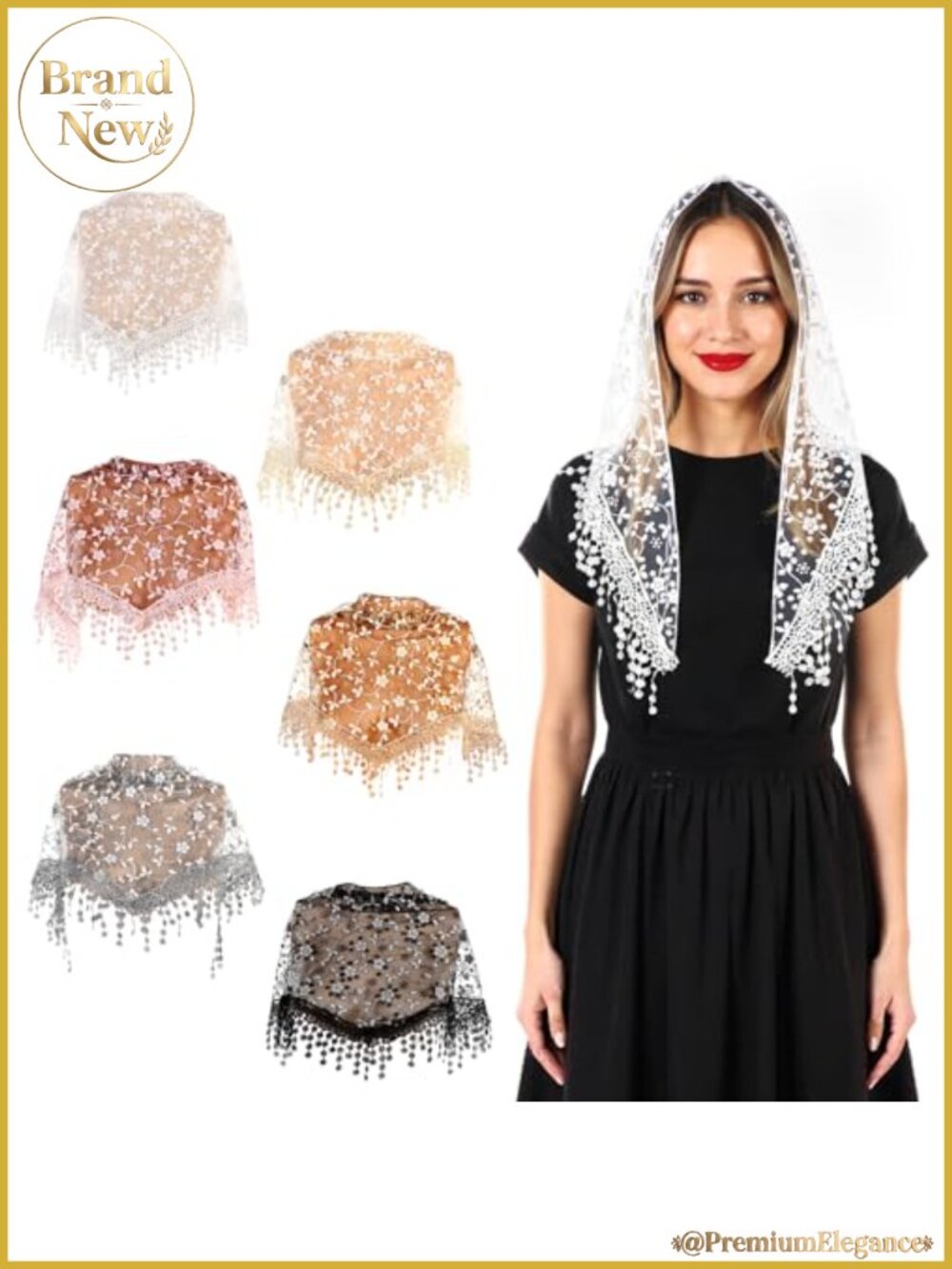 Set of 6 Lace Triangle Mantilla Chapel Veils for Women Catholic Mass Floral